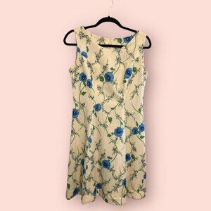 Vintage Ivory Blue Floral Dress